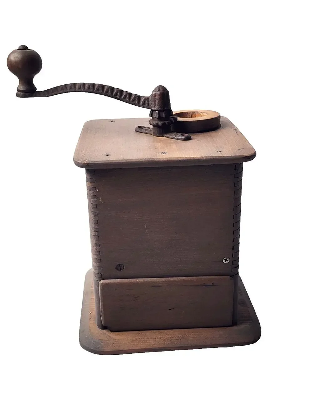 Vintage Wood Coffee Grinder Cast Iron Dovetailed Hand Crank Antique Flour Mill